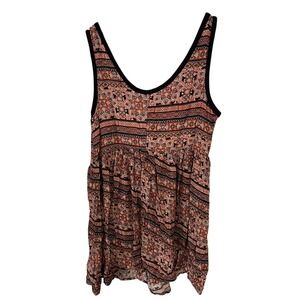 Festival Tank Dress XS Rust Black Boho Print Rayon Scoop Neck Summer Tribal